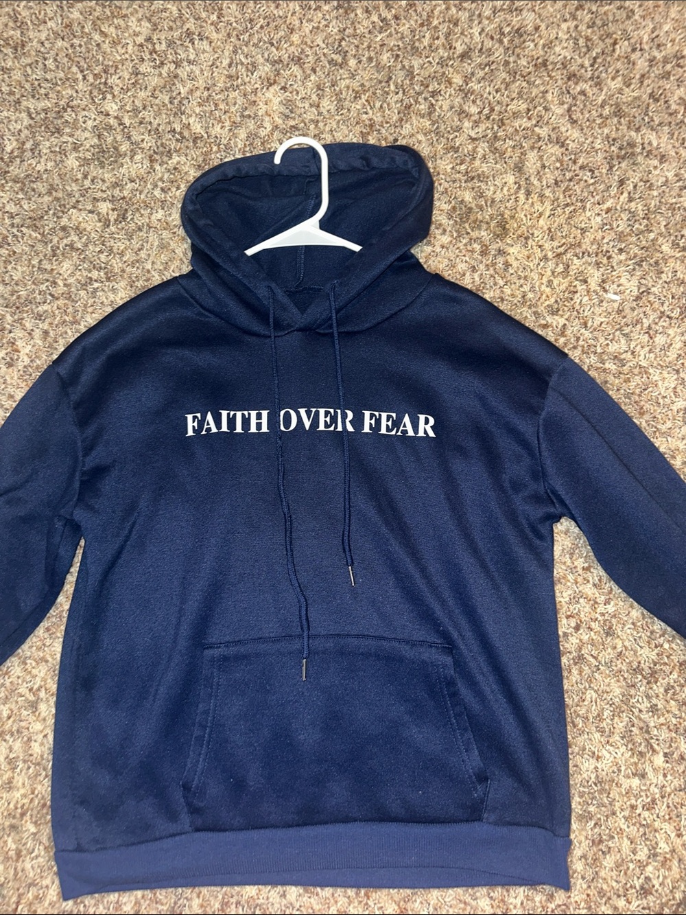 SHEIN Faith Over Fear Navy Blue Hoodie